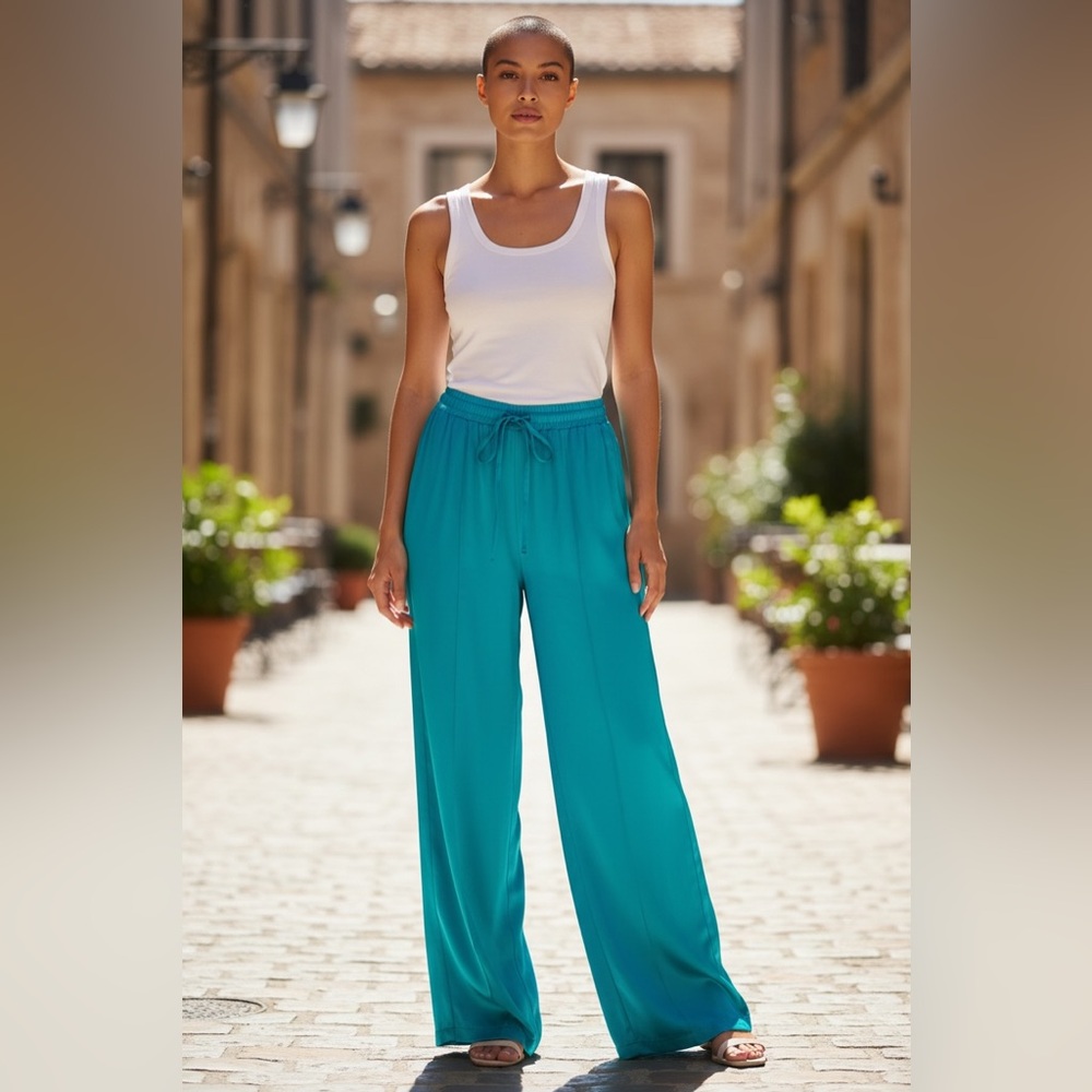 Kaos Turquoise Wide-Leg Pants NWT made In Italy. measurement in photos